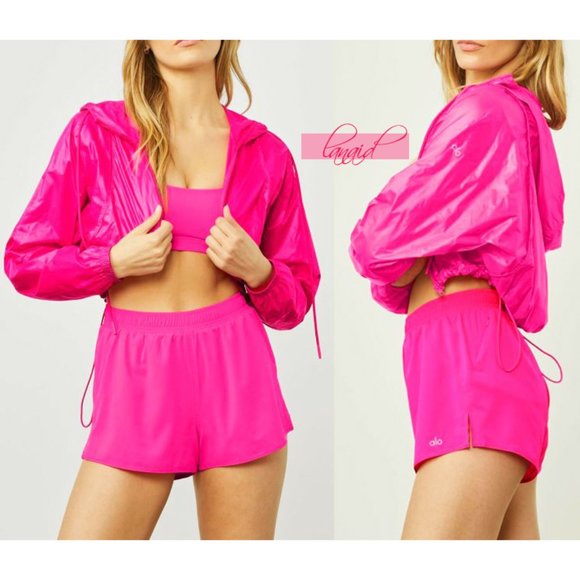 ALO Yoga Jackets & Blazers - NEW Alo Yoga Sprinter Jacket Neon Pink Bright Barbie Windbreaker Zip-Up Coat XS